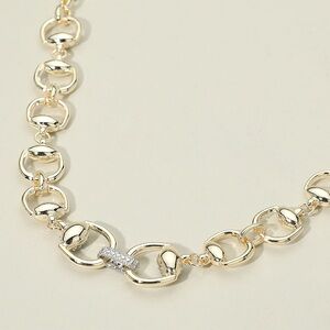 14K Gold Plated CZ Stone Paved Bold Horsebit Link Chain Necklace